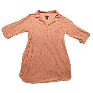 Lauren Ralph Lauren Monogrammed Pink Striped Sleepwear Dress Shirt Women's 1X
